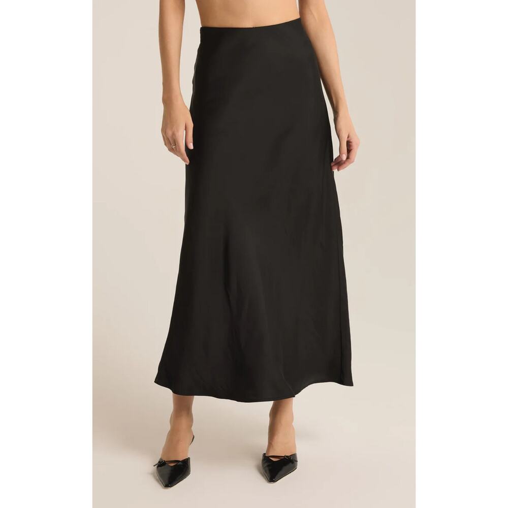 Z Supply Europa Poly Sheen‎ Skirt Black Satin Minimalist Quiet Luxury XL New
